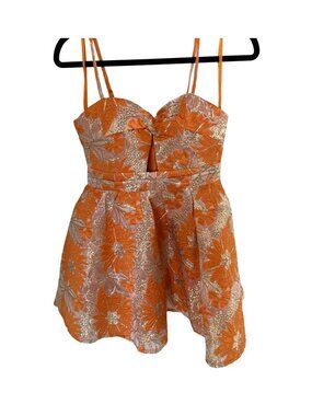 Angel Biba Orange and Gold Floral Mini Floral Dress Sz 8 NWT